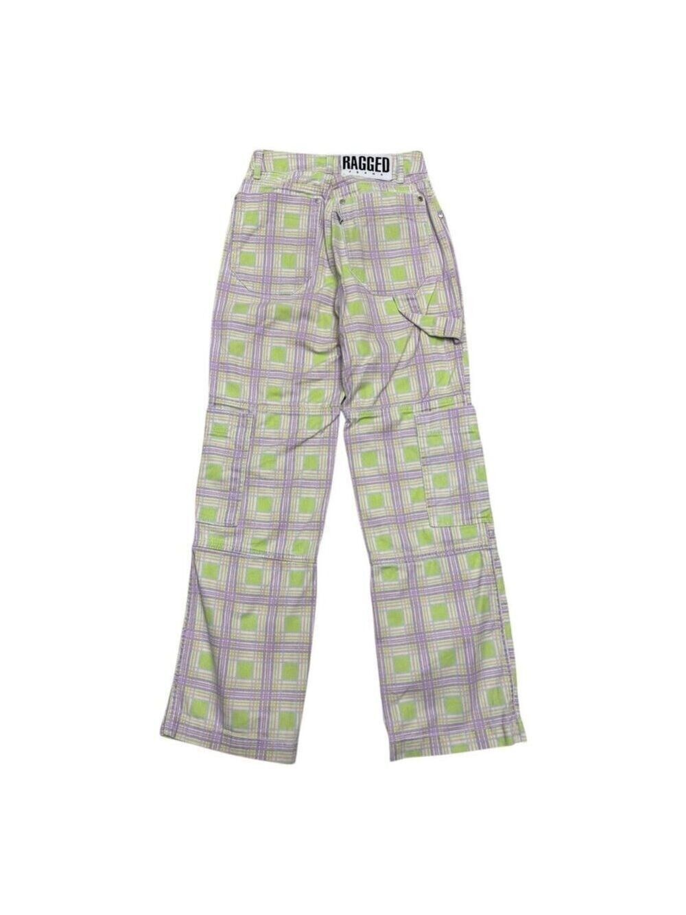 RUGGED JEANS Plaid Pastel Streetwear Cute Denim Pants Womens 24